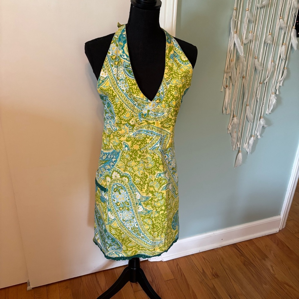 Vibrant Green and Blue Paisley handmade apron